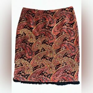 Ario NWT Skirt Size M Embroidered Beaded Paisley Cotton Black Faux Fur Trim
